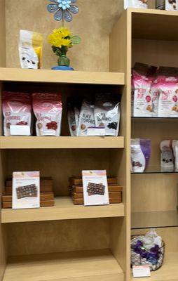 Shelves full of chocolate and treats for dogs that are homemade and natural!