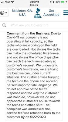 The terrible appliance company saga continues. They responded to my review on the BBB. The blame game continues.