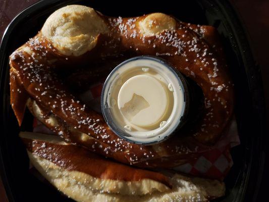 Bavarian Pretzel. Comes with mustard and cheese.