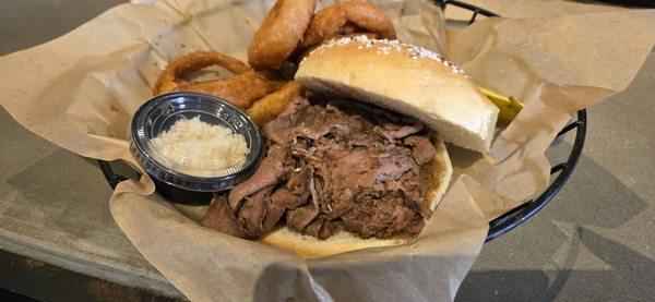 Beef on Weck with Onion Rings