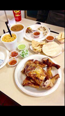 Whole chicken with solid beans and rice, decent salsa and amazing guacatillo salsa