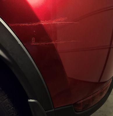 Better pic of the scratches after bringing the car home