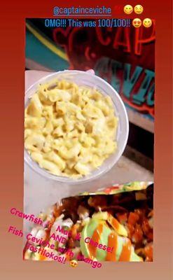 Their Lobster Mac & Cheese & Fish Ceviche with mango!