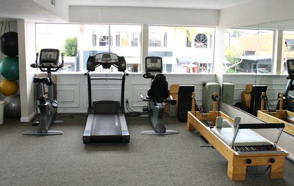 Some of the workout equipment at our Corona Del Mar Location. Email us to sign up for a private fitness, yoga or pilates session.