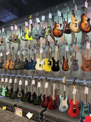 Walls of electric guitars and all different price points, including pre-owned.