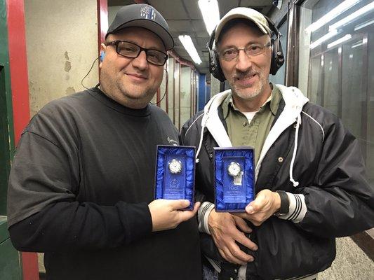 First and second place winners of the November speed shoot competition.