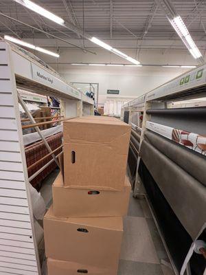 Boxes blocked many aisles