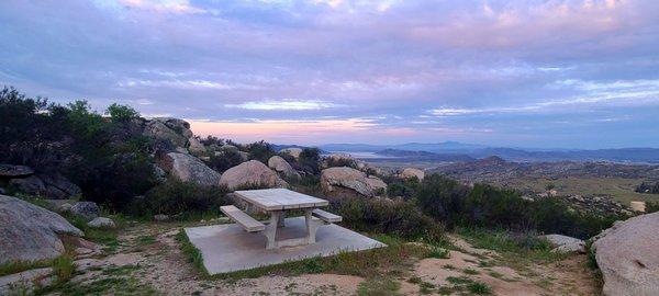 Just one of the many park benches available to sit and enjoy the view.