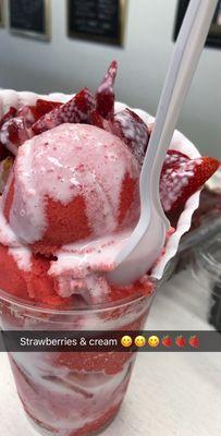 Strawberry and cream sorbet with fresh diced strawberries