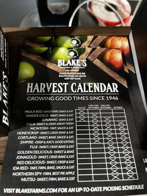 Apple Harvest Calendar