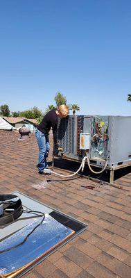 Helping the techs replace a coil on roof. April 20th 2022