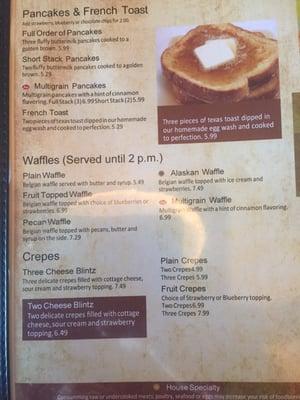 Breakfast menu