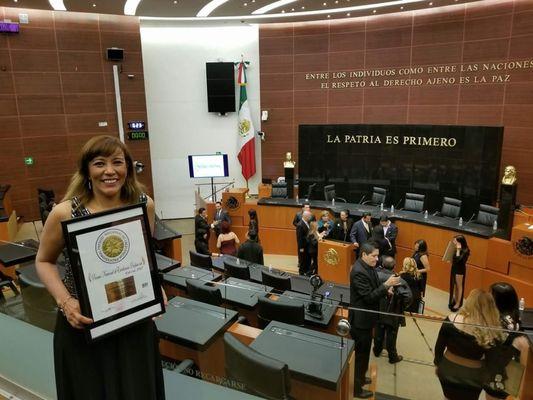 Recognition in the senate of Mexico. Award.