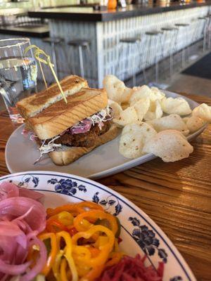 Assorted Pickles and Pork Katsu Sandwich