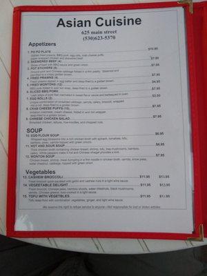 Appetizer and soup menu