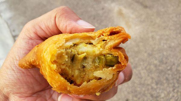 Interior of vegetable samosa ($2.49 for two). Nicely seasoned, great outer crunch.