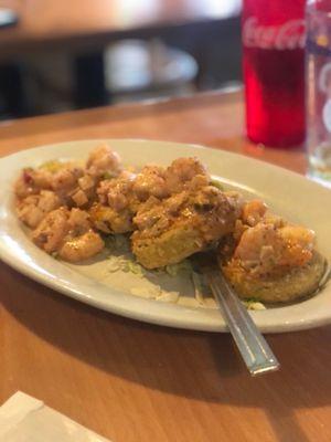 Fried green tomato with seafood sauce