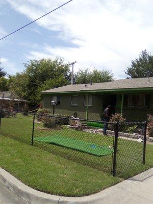 Exterior porch turf installation