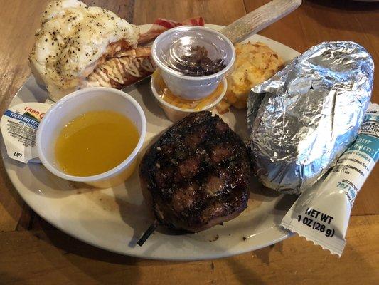 Surf and turf with baked potato