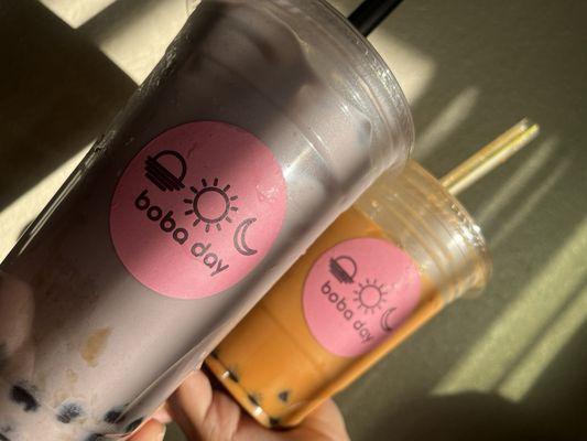 Large taro milk tea + taro pudding     Med That milk tea + boba