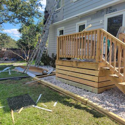 Ship lap around the deck to conceal the old concrete steps that were crumbling.