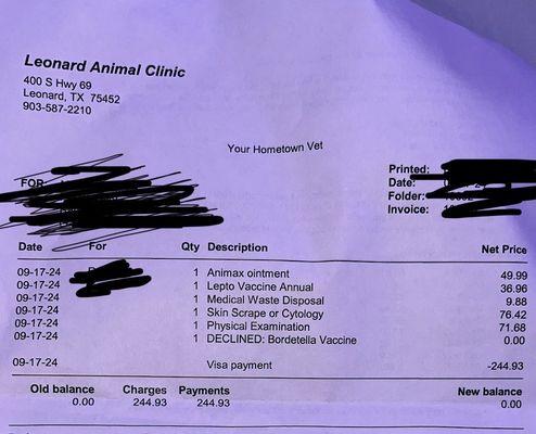 Vet bill