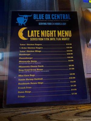 Night Menu 11pm -8pm !