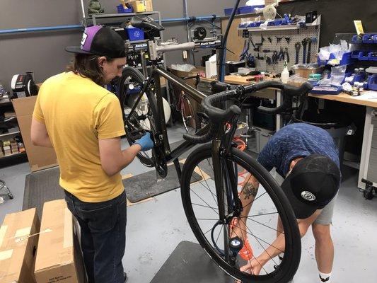 Custom $10k Alfa with DuraAce Di2, metal flake, and Carbon wheels made in Texas!