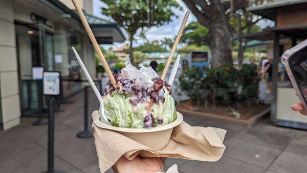 Matcha red bean shaved ice