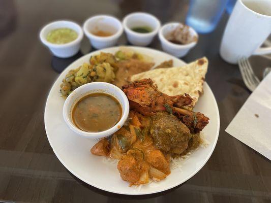 Some of the buffet items with chutney selection