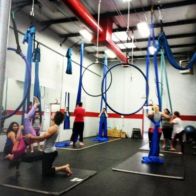 Kids and adult aerial classes are offered for all levels