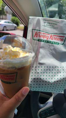 Ice coffee and blueberry glaze donut