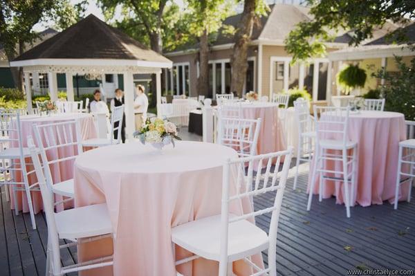 Beautiful peachy blush linens from Over the Top