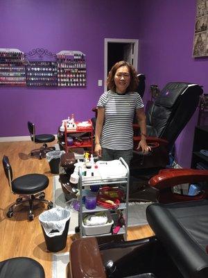 The owner with the massage chairs in the nail studio!!! She is so nice!!!!