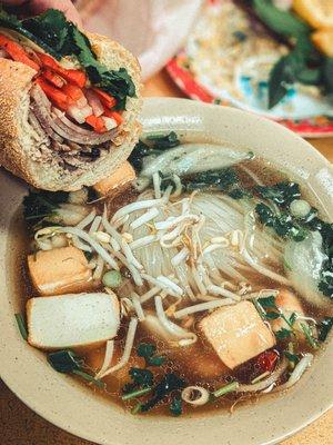 Combo bahn mi paired with seafood pho