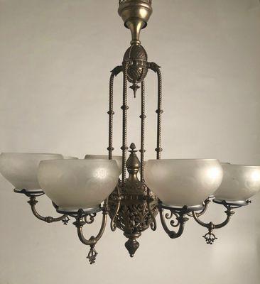 Circa 1885, Aesthetic 8 Light Gas And Electric Chandelier