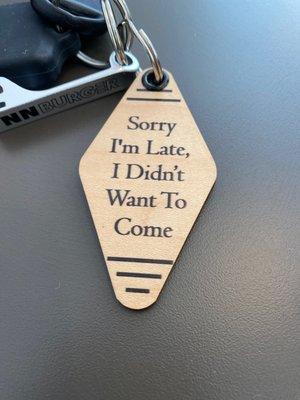 Just one example of their humorous "hotel" keychains! This one is mine!