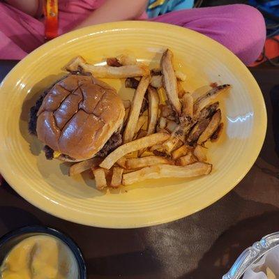 Kids cheeseburger and fresh French fries