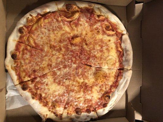 large cheese pizza (6.3 football pizza). soft dough. not a lot of flavor