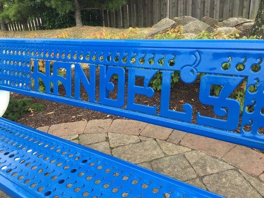 Cute benches with cherry-shaped holes.