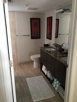 Master bath is very nice with a huge walk-in rain shower