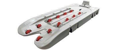 The XL5 universal hull design with its adjustable rollers can moved to better match your PWC. 59" x 156" x 23" Maximum flotation: 1800 lbs