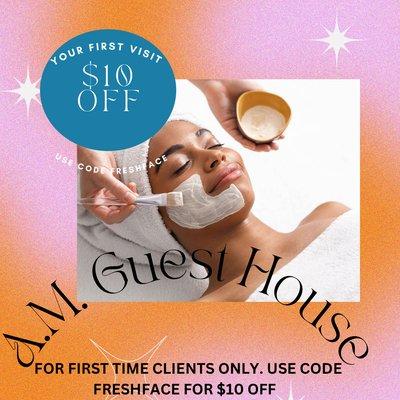 New Clients take $10 off when booking your first facial. Just select your desired treatment and enter code: FRESHFACE at check out.