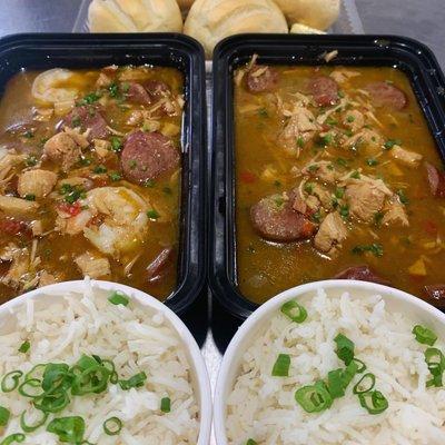 Traditional Louisiana Gumbo with chicken, shrimp, sausage