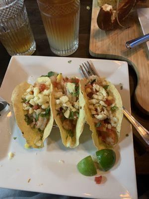 Red Bay Shrimp corn tacos. Simple, light, and tasty!