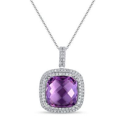 14k white gold Amethyst pendant with douple row of diamonds.