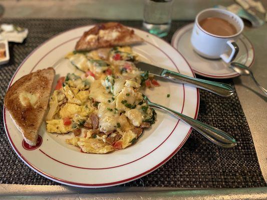 Delicious spinach and sausage frittata with pepper jack cheese, and as always the delicious robust coffee!