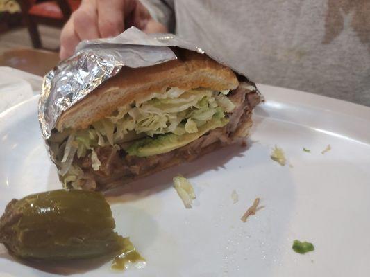 Torta sandwich,  carnitas. Absolutely delicious!