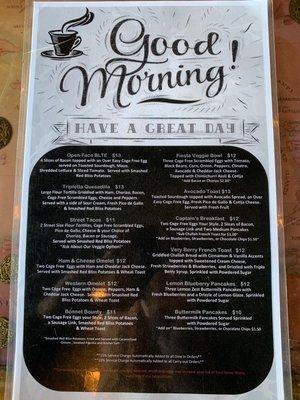 Updated breakfast menu