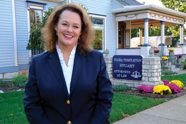 Personal injury attorney Flora Templeton Stuart in front of her Law Office.